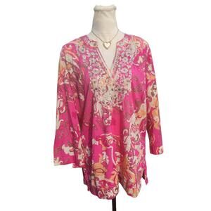 Charter Club. Pink Tunic Gold Toned Studs. Size: XL